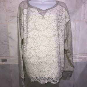 Abercrombie & Fitch Grey White Lace Crew Sweater